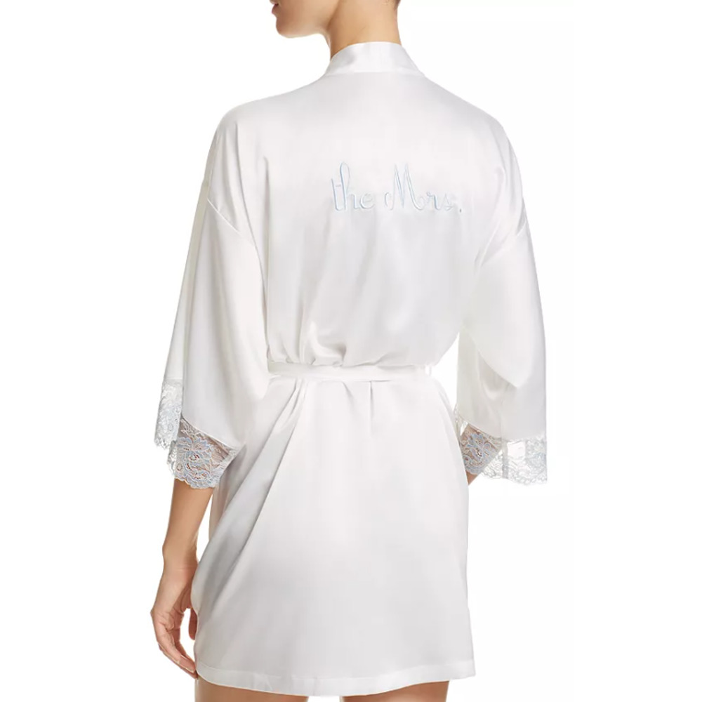 In Bloom by Jonquil The Mrs Satin Wrap Robe White and Blue Size Small